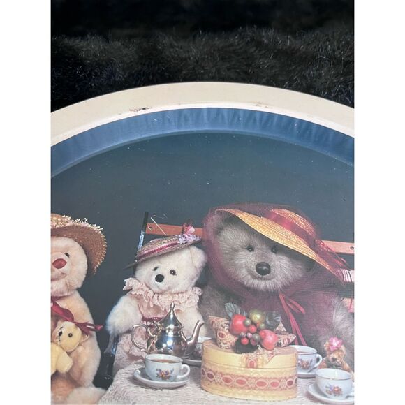Vintage Teddy Bear Tea Party  Round Metal Tin Serving Tray - Picture 2 of 5